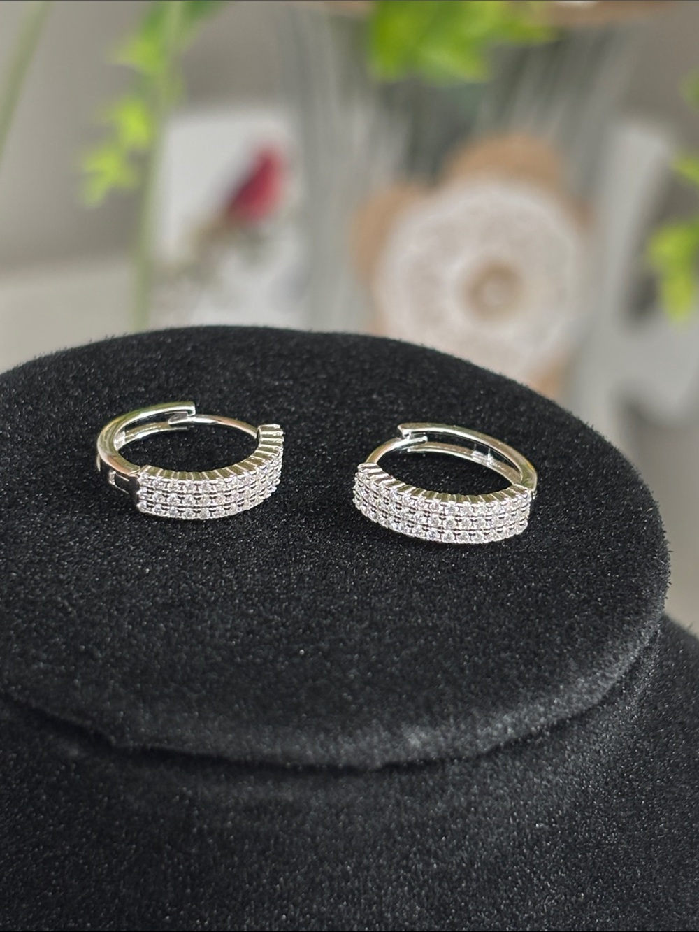 Sterling Silver Moissanite Huggie Hoop Earrings, 0.44 CTW, VVSD Color - Picture 4 of 9
